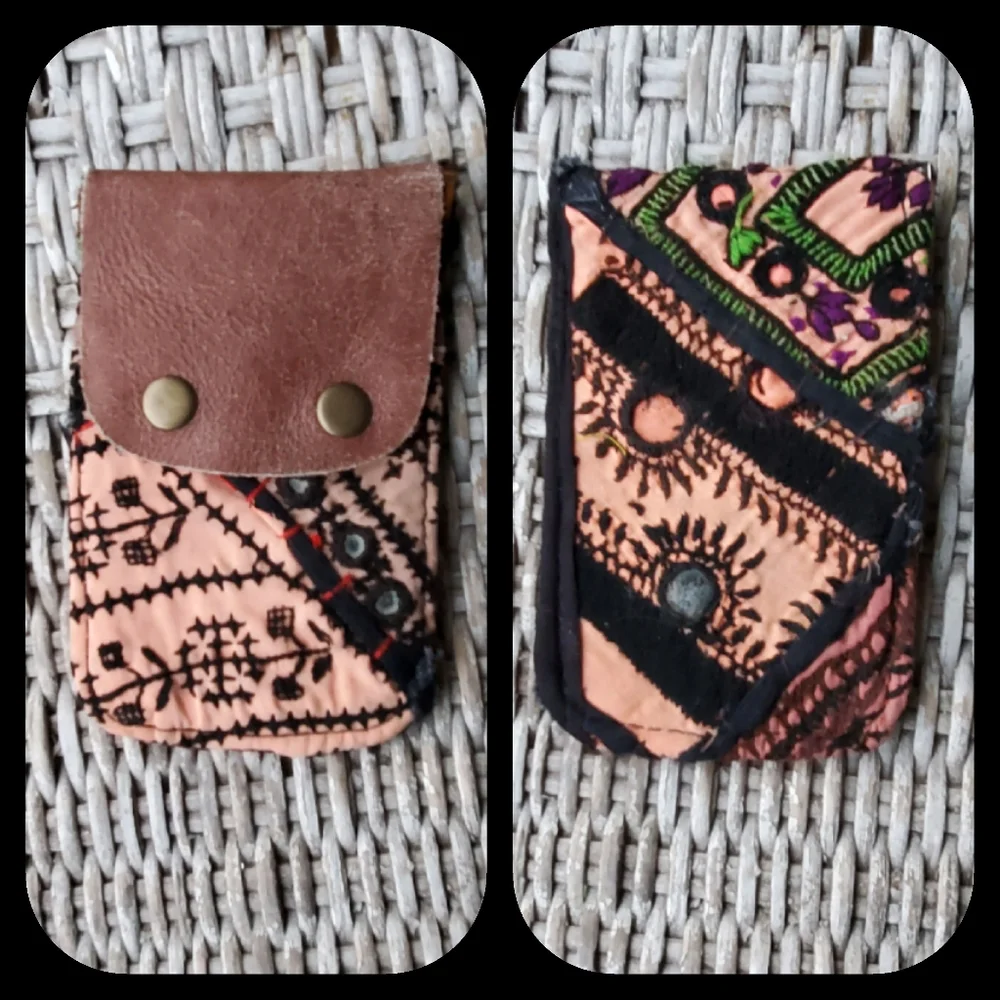 🍄🪬 Free People Boho Embroidered Repurposed vtg banjara hippie Wallet card case